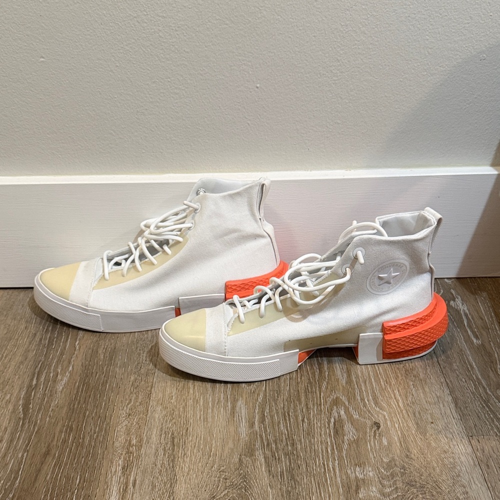 Converse Men’s High-Top Sneakers in White and Orange - Picture 2 of 4